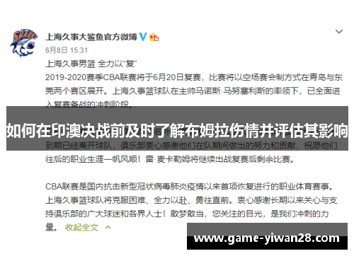 如何在印澳决战前及时了解布姆拉伤情并评估其影响